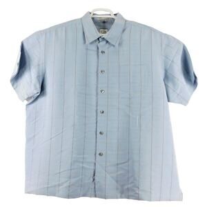 Geoffrey Beene Blue Checkered Polyester Rayon Short Sleeve Button Mens XXL Shirt